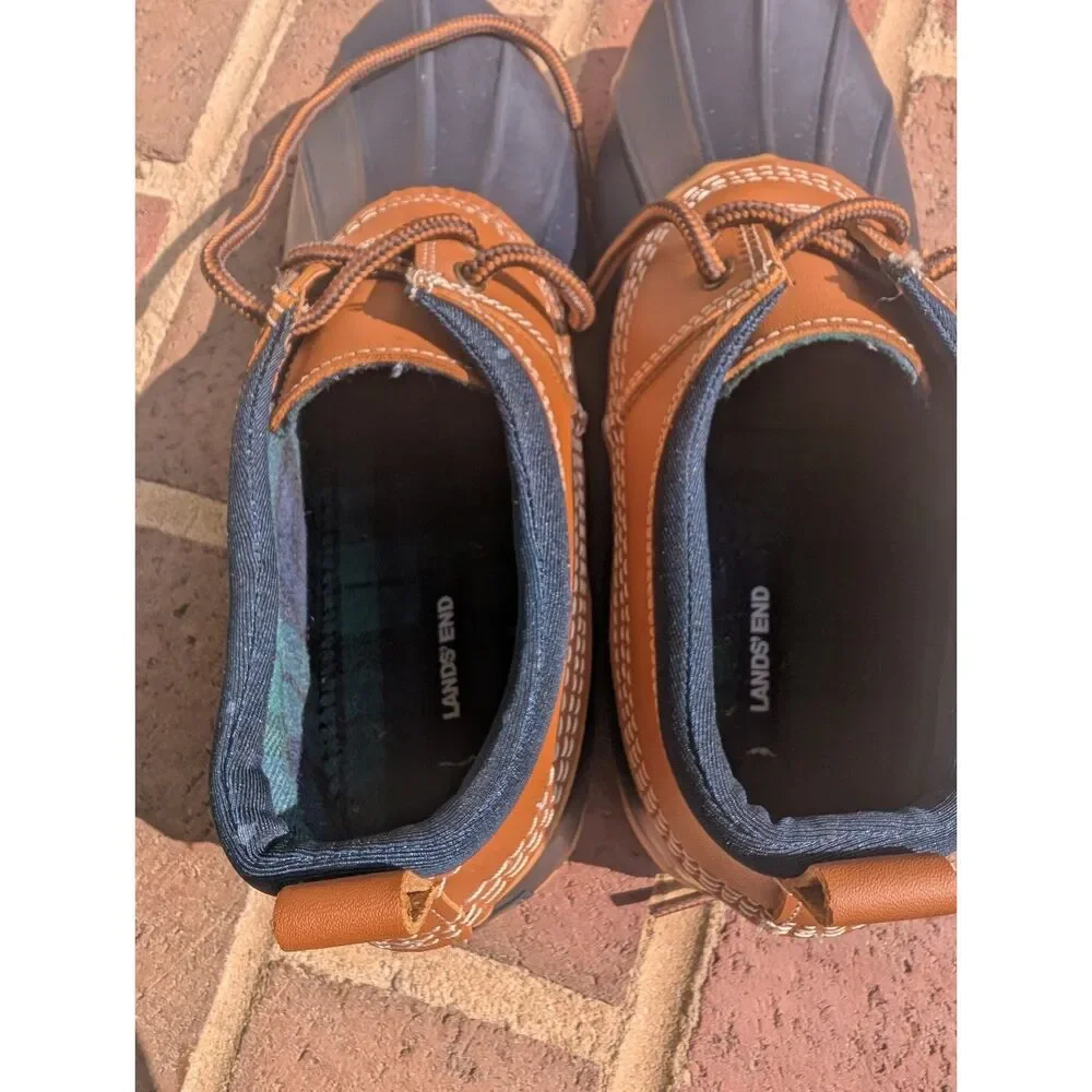 Lands End Duck Shoes Women's 9B Tan Navy Ankle Boots